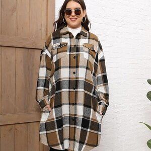 Womens Casual Plaid Shacket Button Down Long Sleeve Shirt - Various Sizes